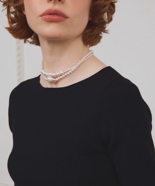 EIMY ISTOIRE（エイミーイストワール）の「ボリュームヘムドッキングニットワンピ（ワンピース・レディース・ブラック/アイボリー/レッド・F）」の13枚目の写真