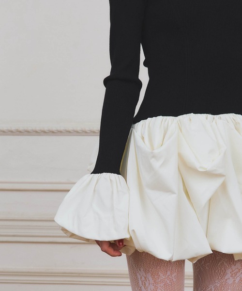 EIMY ISTOIRE（エイミーイストワール）の「ボリュームヘムドッキングニットワンピ（ワンピース・レディース・ブラック/アイボリー/レッド・F）」の15枚目の写真