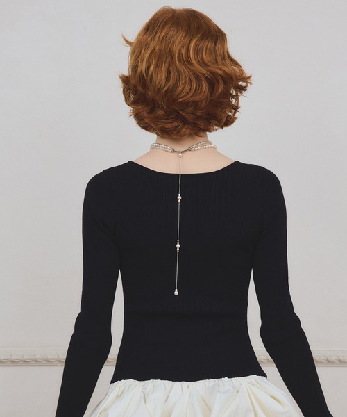 EIMY ISTOIRE（エイミーイストワール）の「ボリュームヘムドッキングニットワンピ（ワンピース・レディース・ブラック/アイボリー/レッド・F）」の17枚目の写真