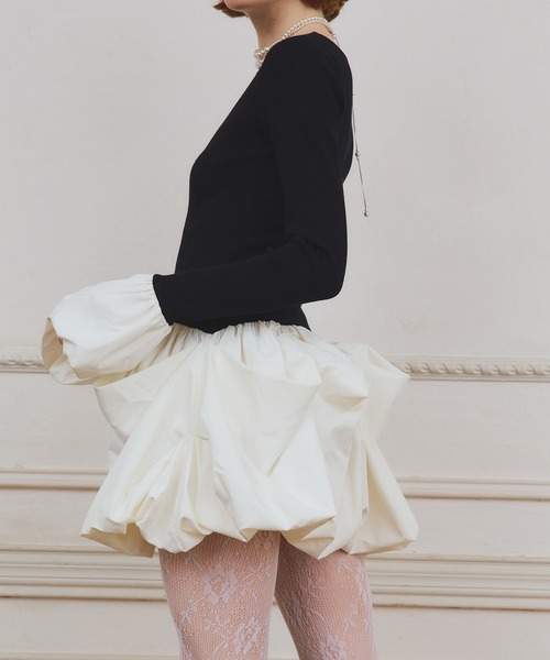 EIMY ISTOIRE（エイミーイストワール）の「ボリュームヘムドッキングニットワンピ（ワンピース・レディース・ブラック/アイボリー/レッド・F）」の19枚目の写真