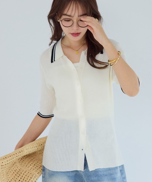 Viola e Viola(ヴィオラエヴィオラ)の「アソートシアーリブニットポロシャツ(ポロシャツ・レディース・アイボリー/ブラック/ネイビー/ピンク/グレー・LL/L/M)」の19枚目の写真