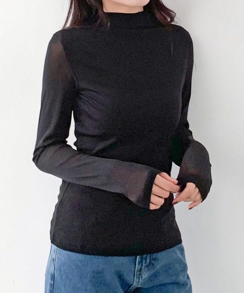 LOWO(ロワ)の「プチハイネック シアートップス カットソー 長袖 きれいめ インナー(Tシャツ/カットソー・レディース・キャメル/アイボリー/チャコールグレー/ブラウン/ブラック・L/M)」の9枚目の写真