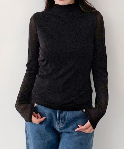 LOWO(ロワ)の「プチハイネック シアートップス カットソー 長袖 きれいめ インナー(Tシャツ/カットソー・レディース・キャメル/アイボリー/チャコールグレー/ブラウン/ブラック・L/M)」の10枚目の写真