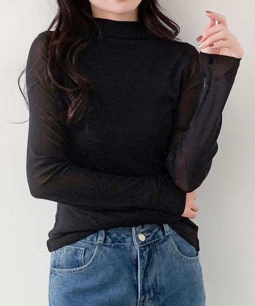 LOWO(ロワ)の「プチハイネック シアートップス カットソー 長袖 きれいめ インナー(Tシャツ/カットソー・レディース・キャメル/アイボリー/チャコールグレー/ブラウン/ブラック・L/M)」の11枚目の写真