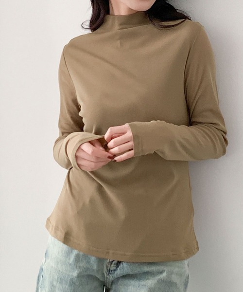 LOWO(ロワ)の「プチハイネック シアートップス カットソー 長袖 きれいめ インナー(Tシャツ/カットソー・レディース・キャメル/アイボリー/チャコールグレー/ブラウン/ブラック・L/M)」の19枚目の写真