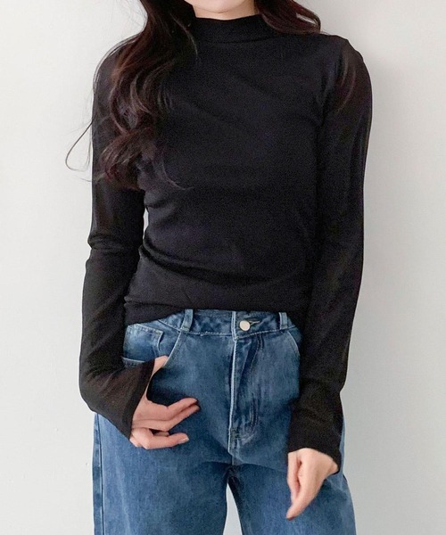LOWO(ロワ)の「プチハイネック シアートップス カットソー 長袖 きれいめ インナー(Tシャツ/カットソー・レディース・キャメル/アイボリー/チャコールグレー/ブラウン/ブラック・L/M)」の20枚目の写真