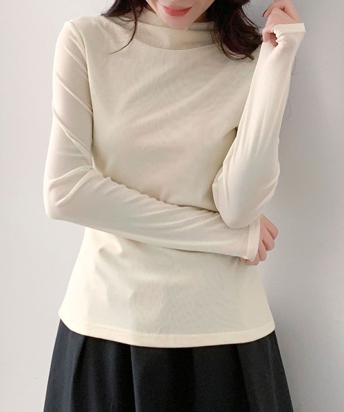 LOWO(ロワ)の「プチハイネック シアートップス カットソー 長袖 きれいめ インナー(Tシャツ/カットソー・レディース・キャメル/アイボリー/チャコールグレー/ブラウン/ブラック・L/M)」の21枚目の写真