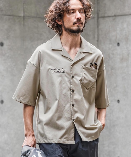 1minute 1second(ワンミニットワンセカンド)の「mhs2563-twill stretch open-collar shirt オープンカラーシャツ(1M26N120)(シャツ/ブラウス・メンズ・ブラック/グレイッシュベージュ/チャコール・XL/L/M/S)」の5枚目の写真