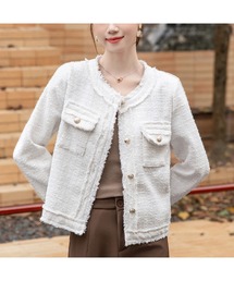 CHUL（チュル）の「フリンジツイードノーカラージャケット（ノーカラージャケット）」