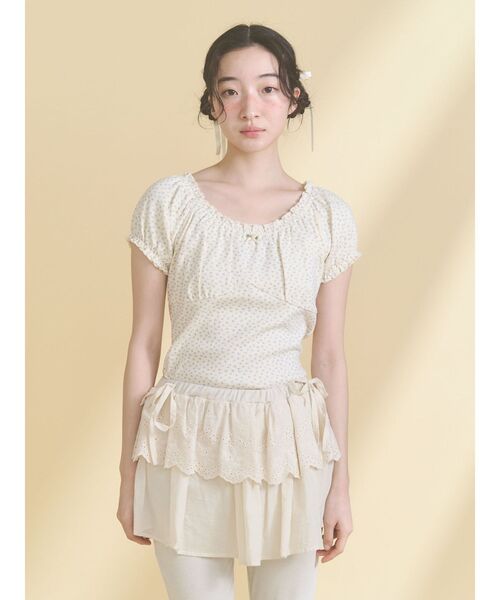 merry jenny（メリージェニー）の「petit flower pure neck tee（Tシャツ/カットソー・レディース・アイボリー/オフホワイト・FREE）」の3枚目の写真