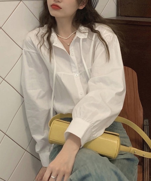 mielu(ミエル)の「フロントボタンシャツブラウス(シャツ/ブラウス・レディース・ホワイト/ベージュ・MEDIUM/LARGE)」の12枚目の写真