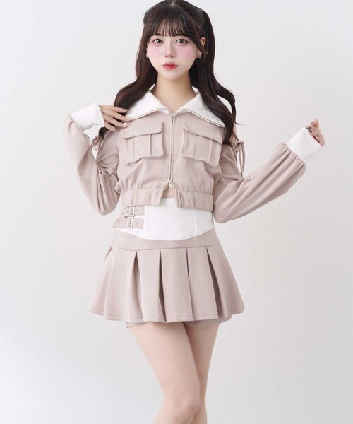 OLIVE des OLIVE（オリーブデオリーブ）の「【Belle Charme】Side Belt Pleats Rib Skirt（スカート・レディース・ピンクベージュ/ブラック/トップグレー・FREE）」の3枚目の写真