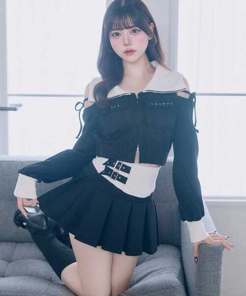 OLIVE des OLIVE（オリーブデオリーブ）の「【Belle Charme】Side Belt Pleats Rib Skirt（スカート・レディース・ピンクベージュ/ブラック/トップグレー・FREE）」の2枚目の写真