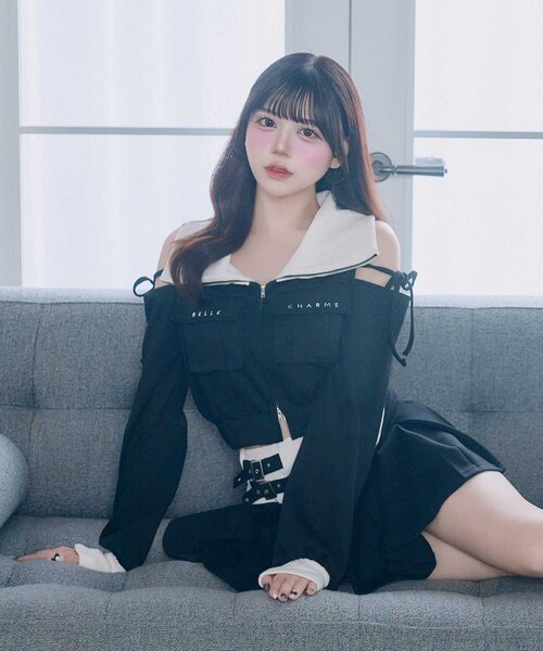 OLIVE des OLIVE（オリーブデオリーブ）の「【Belle Charme】Side Belt Pleats Rib Skirt（スカート・レディース・ピンクベージュ/ブラック/トップグレー・FREE）」の21枚目の写真