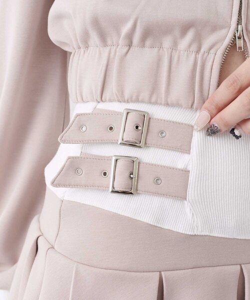 OLIVE des OLIVE（オリーブデオリーブ）の「【Belle Charme】Side Belt Pleats Rib Skirt（スカート・レディース・ピンクベージュ/ブラック/トップグレー・FREE）」の12枚目の写真