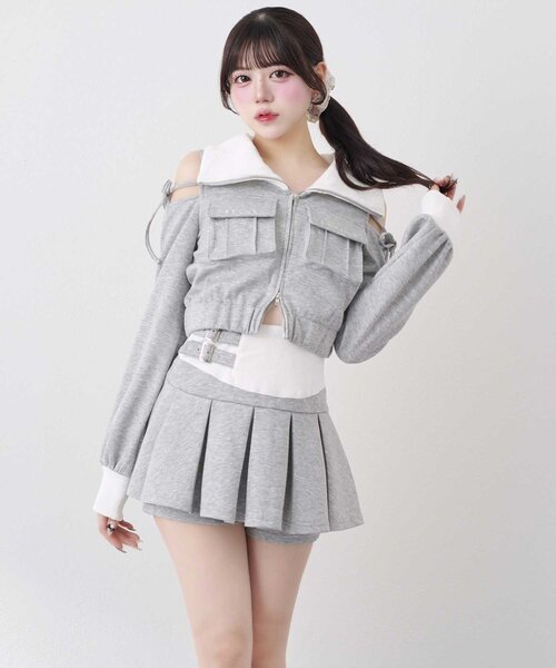 OLIVE des OLIVE（オリーブデオリーブ）の「【Belle Charme】Side Belt Pleats Rib Skirt（スカート・レディース・ピンクベージュ/ブラック/トップグレー・FREE）」の7枚目の写真