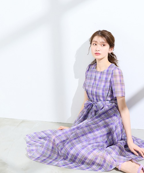 Rose Tiara(ローズティアラ)の「マドラスチェック風プリントワンピース(ワンピース・レディース・ネイビー/バイオレット・38/40/42/46)」の5枚目の写真