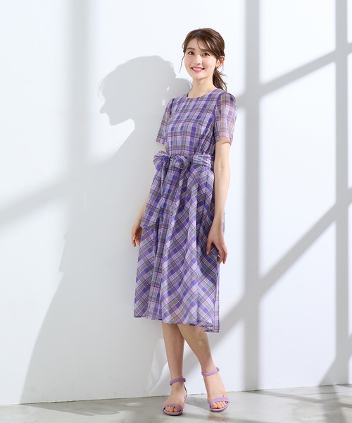 Rose Tiara(ローズティアラ)の「マドラスチェック風プリントワンピース(ワンピース・レディース・ネイビー/バイオレット・38/40/42/46)」の10枚目の写真