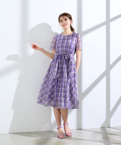 Rose Tiara(ローズティアラ)の「マドラスチェック風プリントワンピース(ワンピース・レディース・ネイビー/バイオレット・38/40/42/46)」の19枚目の写真