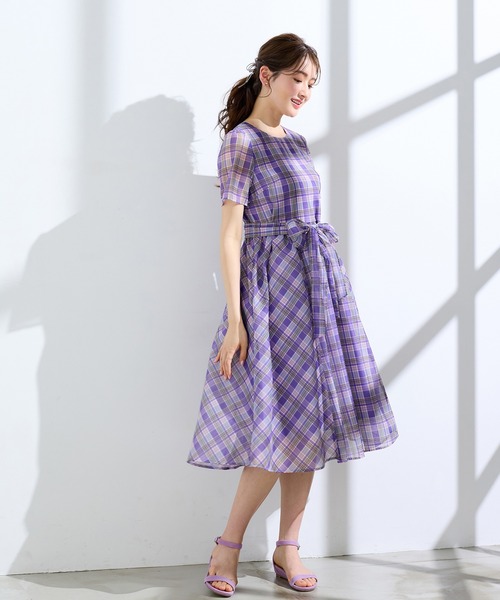 Rose Tiara(ローズティアラ)の「マドラスチェック風プリントワンピース(ワンピース・レディース・ネイビー/バイオレット・38/40/42/46)」の20枚目の写真