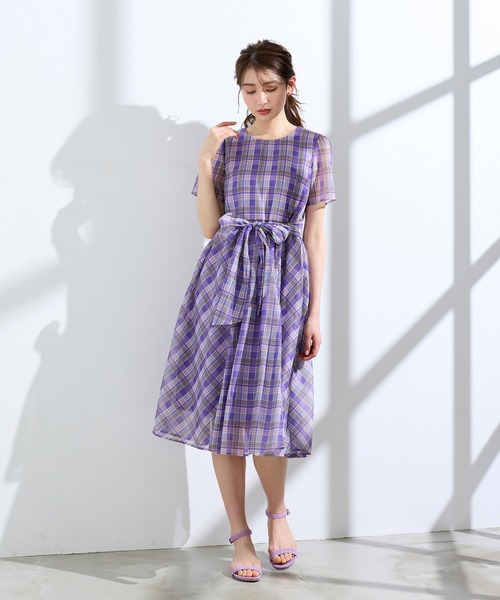 Rose Tiara(ローズティアラ)の「マドラスチェック風プリントワンピース(ワンピース・レディース・ネイビー/バイオレット・38/40/42/46)」の12枚目の写真