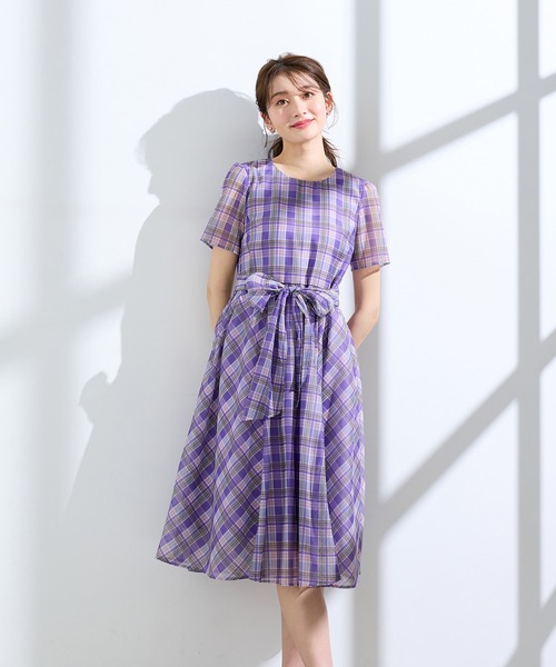 Rose Tiara(ローズティアラ)の「マドラスチェック風プリントワンピース(ワンピース・レディース・ネイビー/バイオレット・38/40/42/46)」の13枚目の写真