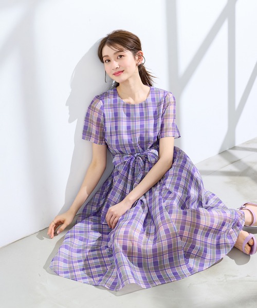 Rose Tiara(ローズティアラ)の「マドラスチェック風プリントワンピース(ワンピース・レディース・ネイビー/バイオレット・38/40/42/46)」の21枚目の写真