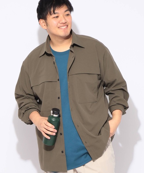 B&T CLUB(ビーティークラブ)の「シャツ 長袖 MINOTECH メンズ 大きいサイズ ミノテック ストレッチ ユーティリティ オーバー シャツ B&T CLUB (ビーアンドティークラブ)(シャツ/ブラウス・メンズ・ダークグレー/カーキ・X1(3L~4L)/X2(4L~5L)/X3(6L~7L))」の2枚目の写真
