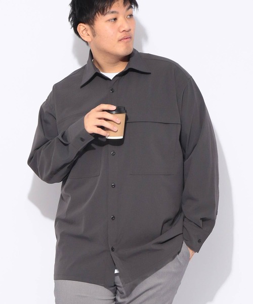 B&T CLUB(ビーティークラブ)の「シャツ 長袖 MINOTECH メンズ 大きいサイズ ミノテック ストレッチ ユーティリティ オーバー シャツ B&T CLUB (ビーアンドティークラブ)(シャツ/ブラウス・メンズ・ダークグレー/カーキ・X1(3L~4L)/X2(4L~5L)/X3(6L~7L))」の1枚目の写真