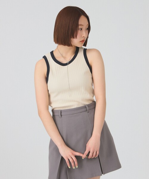 Ray BEAMS(レイビームス)の「リブ リンガー タンクトップ(タンクトップ・レディース・ナチュラル/ワイン/ネイビー・ONE SIZE)」の2枚目の写真