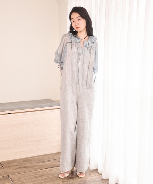 mysty woman（ミスティウーマン）の「リネンライクサロペット 678991（サロペット/オーバーオール・レディース・ブラック/グレー・FREE）」の2枚目の写真