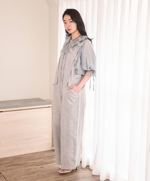 mysty woman（ミスティウーマン）の「リネンライクサロペット 678991（サロペット/オーバーオール・レディース・ブラック/グレー・FREE）」の5枚目の写真