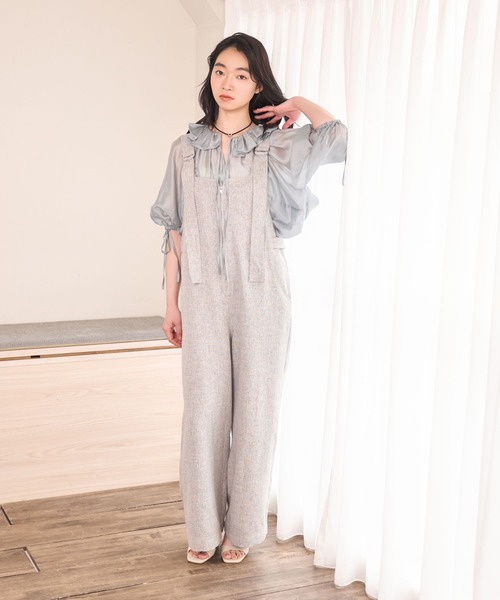 mysty woman（ミスティウーマン）の「リネンライクサロペット 678991（サロペット/オーバーオール・レディース・ブラック/グレー・FREE）」の6枚目の写真