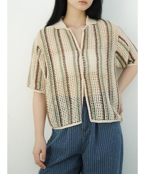 FIKA.(フィーカ)の「Crochet knit polo(カーディガン/ボレロ・レディース・ブラウン/チャコール/オフホワイト・FREE)」の5枚目の写真