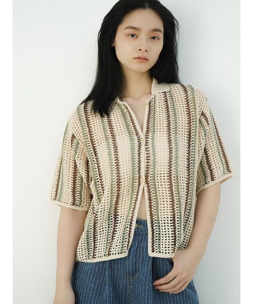 FIKA.(フィーカ)の「Crochet knit polo(カーディガン/ボレロ・レディース・ブラウン/チャコール/オフホワイト・FREE)」の2枚目の写真