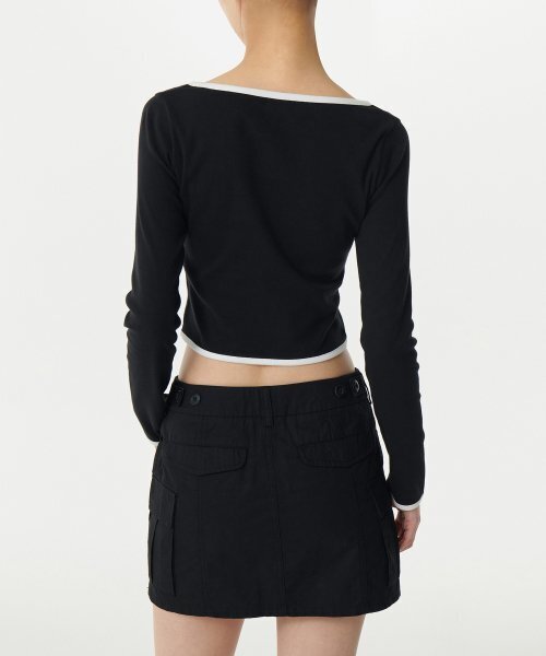 MUSINSA STANDARD WOMAN（ムシンサスタンダードウーマン）の「ウィメンズスリムクロップスクエアネックリンガー長袖Tシャツ[ブラック/ホワイト]（Tシャツ/カットソー・レディース・その他・SMALL/MEDIUM/LARGE/X-SMALL）」の3枚目の写真