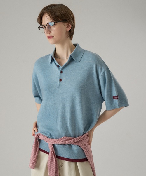 ONCILY(オンシェリー)の「LAYERED COLOR BOTTON KNIT POLO / レイヤードカラーボタンニットポロ(ポロシャツ・メンズ・ネイビー/グレー系その他/ライトブルー/チャコールグレー・SMALL/MEDIUM/LARGE)」の3枚目の写真