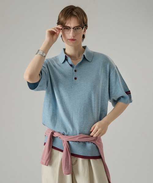 ONCILY(オンシェリー)の「LAYERED COLOR BOTTON KNIT POLO / レイヤードカラーボタンニットポロ(ポロシャツ・メンズ・ネイビー/グレー系その他/ライトブルー/チャコールグレー・SMALL/MEDIUM/LARGE)」の12枚目の写真