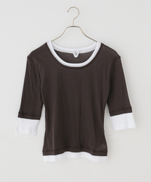 Gimaguas（ギマガス）の「【gimaguas/ギマガス】 GEMMA TOP BROWNWHITE（Tシャツ/カットソー）」