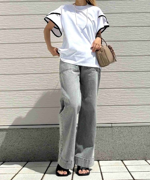 Q(キュー)の「フリージアTシャツ(Tシャツ/カットソー・レディース・ブラック/アイボリー・MEDIUM)」の9枚目の写真