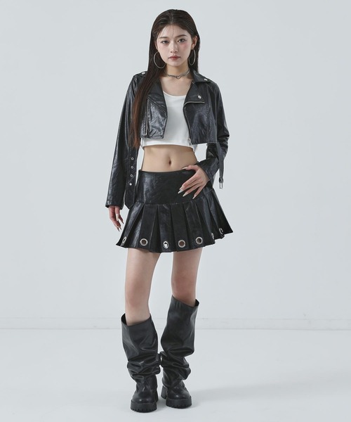 ANAP（アナップ）の「コンパクト クロップド フェイク レザー ジャケット（その他アウター・レディース・ブラック・F）」の8枚目の写真