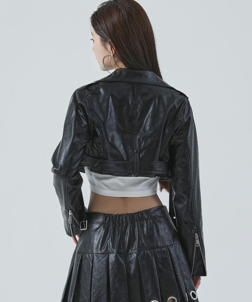 ANAP（アナップ）の「コンパクト クロップド フェイク レザー ジャケット（その他アウター・レディース・ブラック・F）」の6枚目の写真