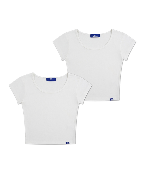 DOLPHIN WAVE APPAREL（ドルフィンウェーブアパレル）の「[2パック] ドルフィンウィメンズ スクープネック キャップスリーブ 半袖Tシャツ（Tシャツ/カットソー・レディース・ブラック×グレー/ライトグレー/ホワイト×ブラック/アイボリー/ホワイト×グレー/ブラック×ブラック・FREE）」の2枚目の写真