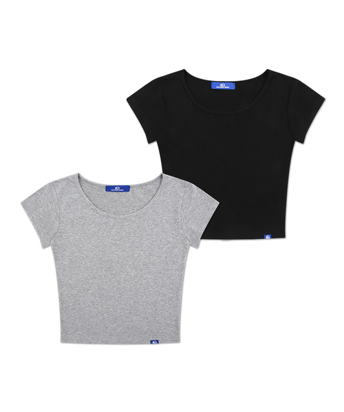 DOLPHIN WAVE APPAREL（ドルフィンウェーブアパレル）の「[2パック] ドルフィンウィメンズ スクープネック キャップスリーブ 半袖Tシャツ（Tシャツ/カットソー・レディース・ブラック×グレー/ライトグレー/ホワイト×ブラック/アイボリー/ホワイト×グレー/ブラック×ブラック・FREE）」の4枚目の写真