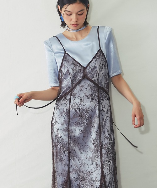 SMILE ORCHID(スマイルオーキッド)の「3点セットスパークルレースサテンドレス(ドレス・レディース・グレー/ブルー/ブラウン・L)」の1枚目の写真