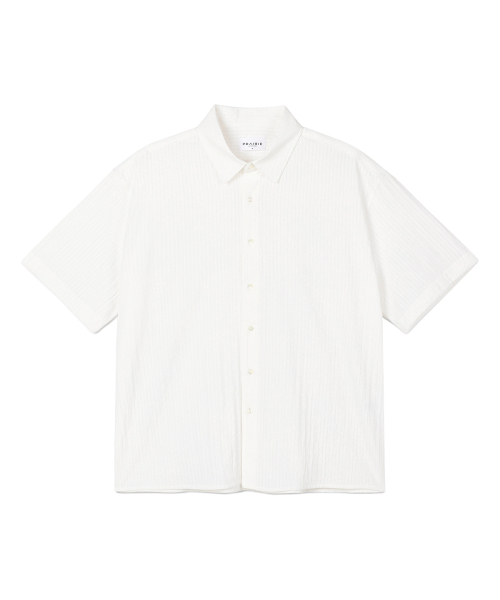 PRAIRIE(KR)（プレーリー）の「ドビーストライプ クロップド半袖シャツ (IVORY)（シャツ/ブラウス・メンズ・アイボリー・MEDIUM/LARGE）」の5枚目の写真