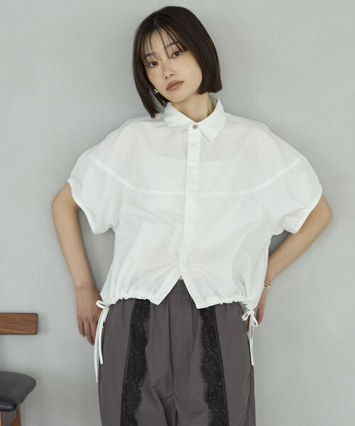 Firsthand(ファーストハンド)の「Firsthand/ファーストハンド 切り替え ショートスリーブ ヘムコード ブラウス(シャツ/ブラウス・レディース・ライトグリーン/ブラック/サックスブルー/ホワイト・FREE)」の5枚目の写真