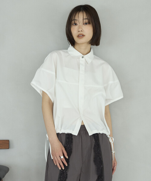 Firsthand(ファーストハンド)の「Firsthand/ファーストハンド 切り替え ショートスリーブ ヘムコード ブラウス(シャツ/ブラウス・レディース・ライトグリーン/ブラック/サックスブルー/ホワイト・FREE)」の7枚目の写真