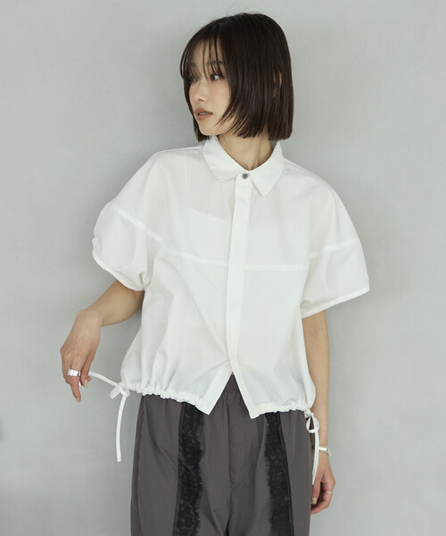 Firsthand(ファーストハンド)の「Firsthand/ファーストハンド 切り替え ショートスリーブ ヘムコード ブラウス(シャツ/ブラウス・レディース・ライトグリーン/ブラック/サックスブルー/ホワイト・FREE)」の13枚目の写真