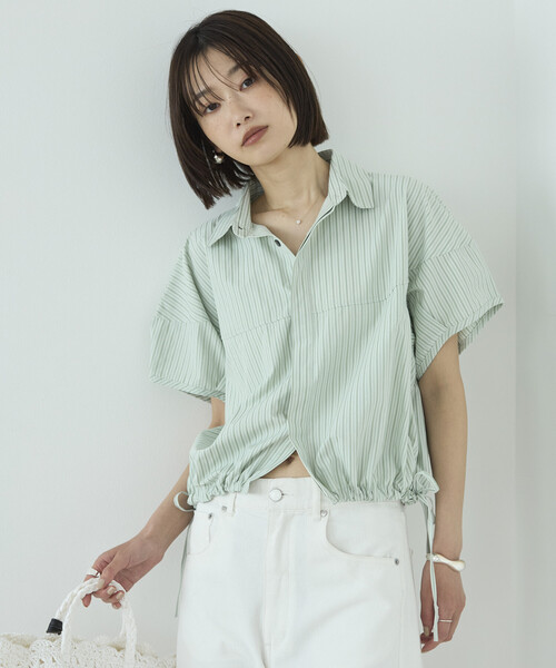 Firsthand(ファーストハンド)の「Firsthand/ファーストハンド 切り替え ショートスリーブ ヘムコード ブラウス(シャツ/ブラウス・レディース・ライトグリーン/ブラック/サックスブルー/ホワイト・FREE)」の20枚目の写真